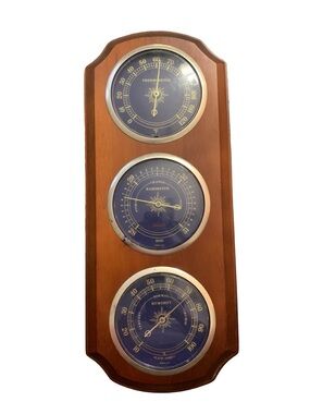 Vtg Sunbeam 3 Gage Weather Station Thermometer Barometer Humidity 15.5"x6.5"